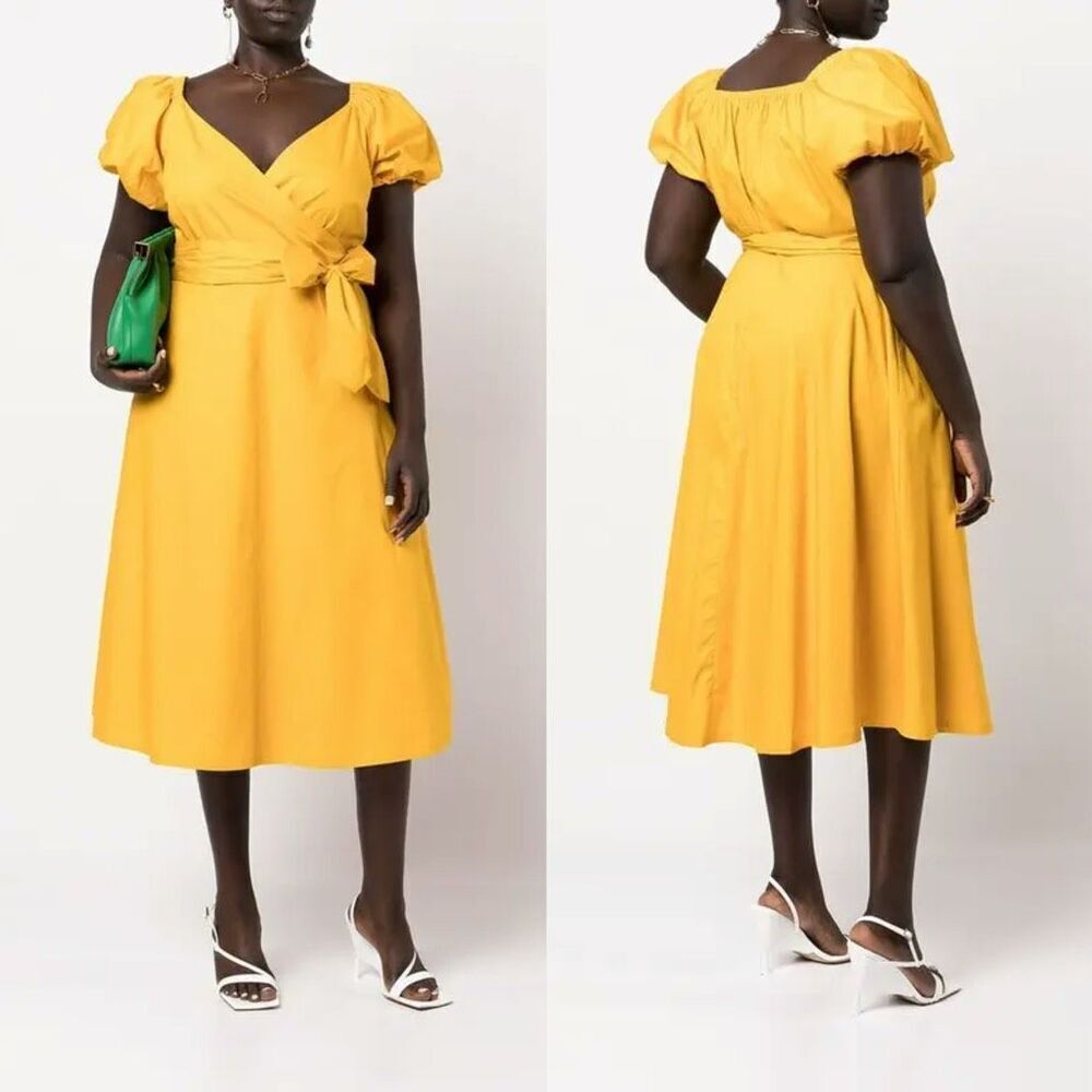 NWT 11 Honore Yasmine Puff-Sleeve Wrap‎ Midi Dress Size 18